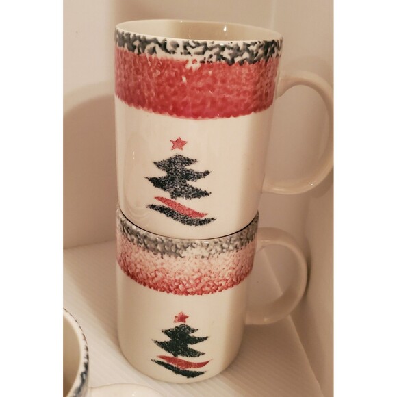 Gibson Christmas Star Dinnerware Set New 12pc Tree Spongeware Bowl Plate Mug Y2K - Picture 5 of 12